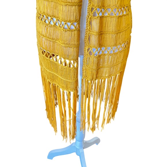 Rock & Roll Cowgirl Mustard Yellow Macrame Fringe Vest Longline Boho Women's L - Picture 10 of 13